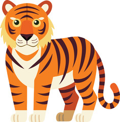 Playful tiger vector illustration with bold stripes, A vibrant vector illustration of a tiger with bold orange and black stripes, perfect for animal-themed projects and educational content.
