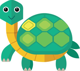 Cute turtle vector illustration with hexagonal shell, A playful vector illustration of a turtle with a colorful hexagonal shell, perfect for children's content and animal-themed designs.
