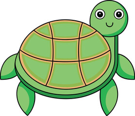 Happy turtle vector illustration with green shell, A cheerful vector illustration of a turtle with a green shell and a friendly smile, perfect for children's designs and animal themes.
