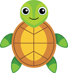 Cute turtle vector illustration with orange shell, A charming vector illustration of a turtle with a bright orange shell and big eyes, ideal for children's designs and animal themes.
