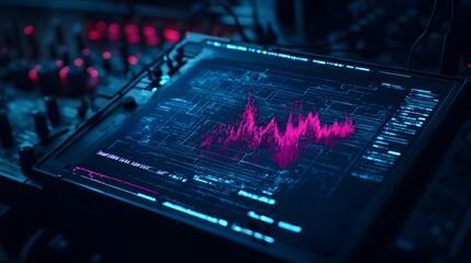 Close up of a digital audio mixing console display