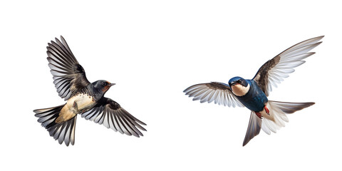 Obraz premium Swallows in mid-flight with detailed wingspans realistic bird on a transparent background