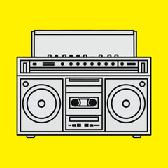 Retro Boombox Line Art Vector Illustration,Minimalist Vintage Radio Cassette Player