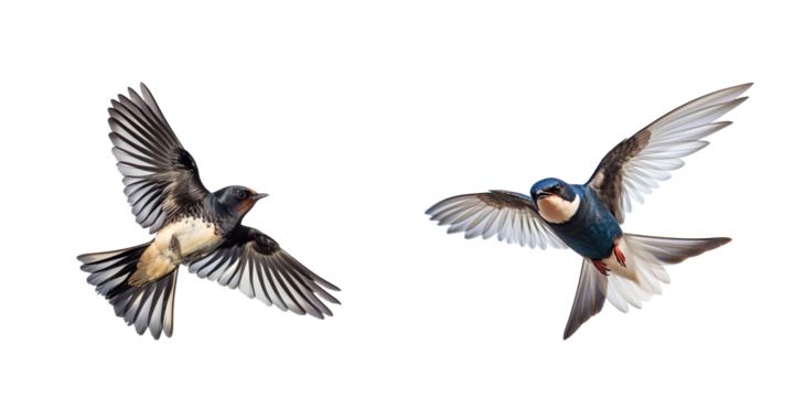 Swallows in mid-flight with detailed wingspans realistic bird on a transparent background