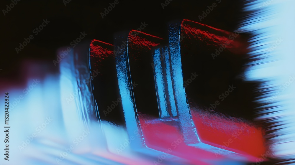 Poster close up of multiple rectangular metallic illuminated objects