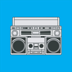 Retro Boombox Line Art Vector Illustration,Minimalist Vintage Radio Cassette Player