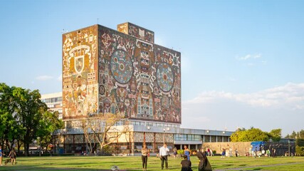 Time-Lapse of UNAM Central Library with Student Movement