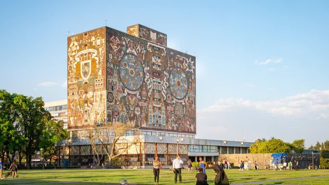Time-Lapse of UNAM Central Library with Student Movement