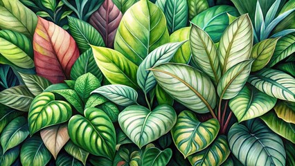 Watercolor Portrait of Greenery Leaves - Vibrant Botanical Art Featuring Lush Plant Foliage in Soft Hues, Perfect for Home Decor, Nature Lovers, and Interior Design Enthusiasts