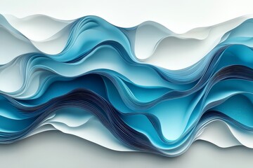 Fototapeta premium Elegant Abstract Digital Art Featuring Layered Paper in Light Blue and White. Intricate Textures with Soft Lighting and Flowing Lines.