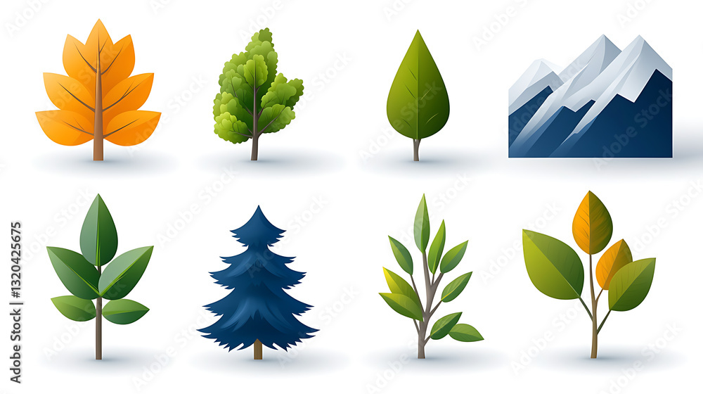 Aufkleber minimalist eco and nature line icons featuring various trees and mountains clean and sharp design di