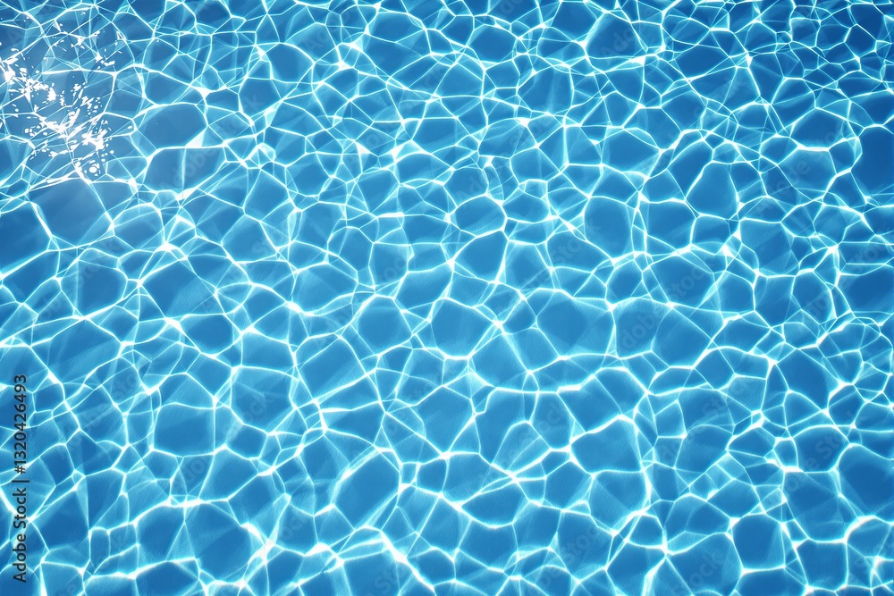 Poster bright shimmering blue water surface with intricate sunlight reflections creating a mesmerizing patt