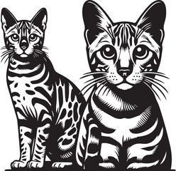 Bengal cat vector in black and white