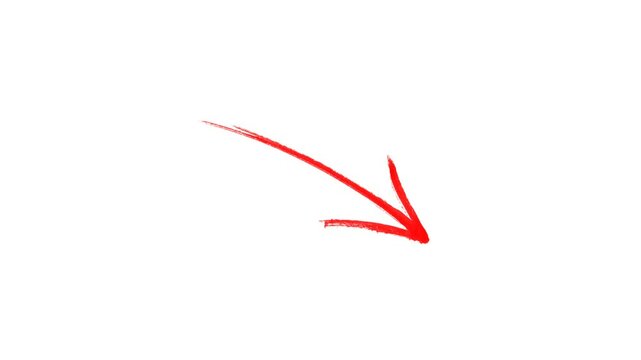 Hand drawn Red marker Arrows animation on a transparent background, Hand drawn thin arrow graphic animation. Alpha channel.	