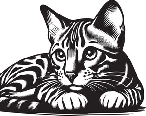 Bengal cat vector in black and white