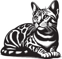 Bengal cat vector in black and white