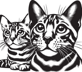 Bengal cat vector in black and white