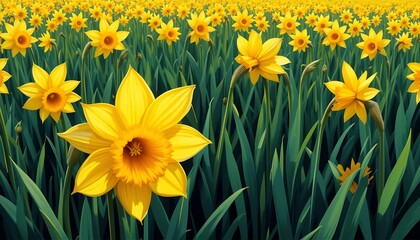 Obraz premium Stunning Field of Vibrant Yellow Daffodils - Spring Blooms