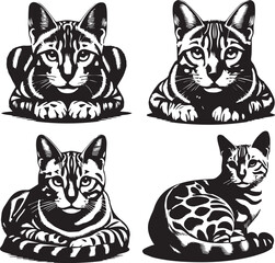 Bengal cat vector in black and white