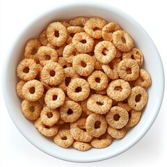 Overhead Shot of Light Brown Cereal Rings in a White Bowl