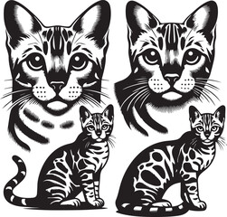 Bengal cat vector in black and white