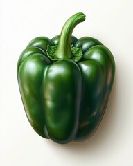 Single Ripe Dark Green Bell Pepper on White Background