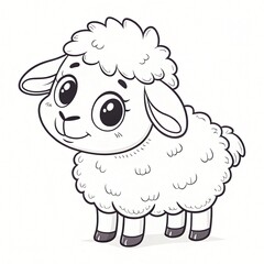 Obraz premium Adorable Cartoon Lamb Cute Sheep Illustration Childrens Book Farm Animal Drawing Black and White