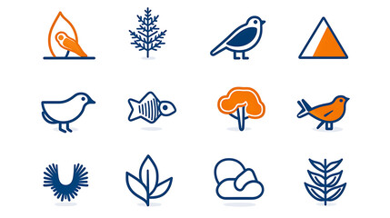 Nature-inspired eco line icon collection featuring flora and fauna digital art showcase clean and modern aesthetic digital environment minimalist viewpoint