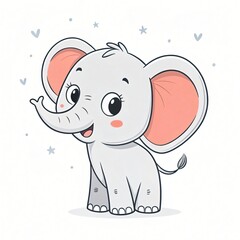 Fototapeta premium Adorable Baby Elephant Cartoon Illustration Cute Gray Elephant Nursery Decor