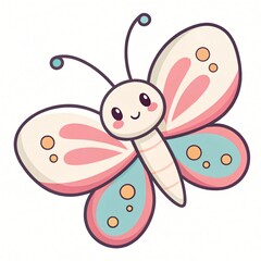 Adorable Cartoon Butterfly Illustration Cute Pink and Teal Insect Design Childish Style