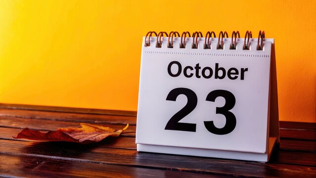 October 23 Calendar Closeup, Wooden Desk, Brown Background, Selective Focus, Conceptual Photography
