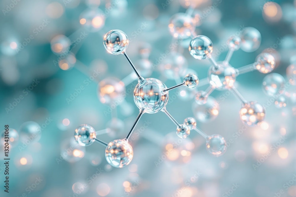 Aufkleber transparent molecular structure with glowing nodes on a soft blue background. abstract concept of sc