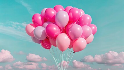 Fototapeta premium Panoramic Colorful Helium Balloons Sky Photography - Stunning Aerial View, Floating Balloons, Birthday Party Decorations, Festive Celebration