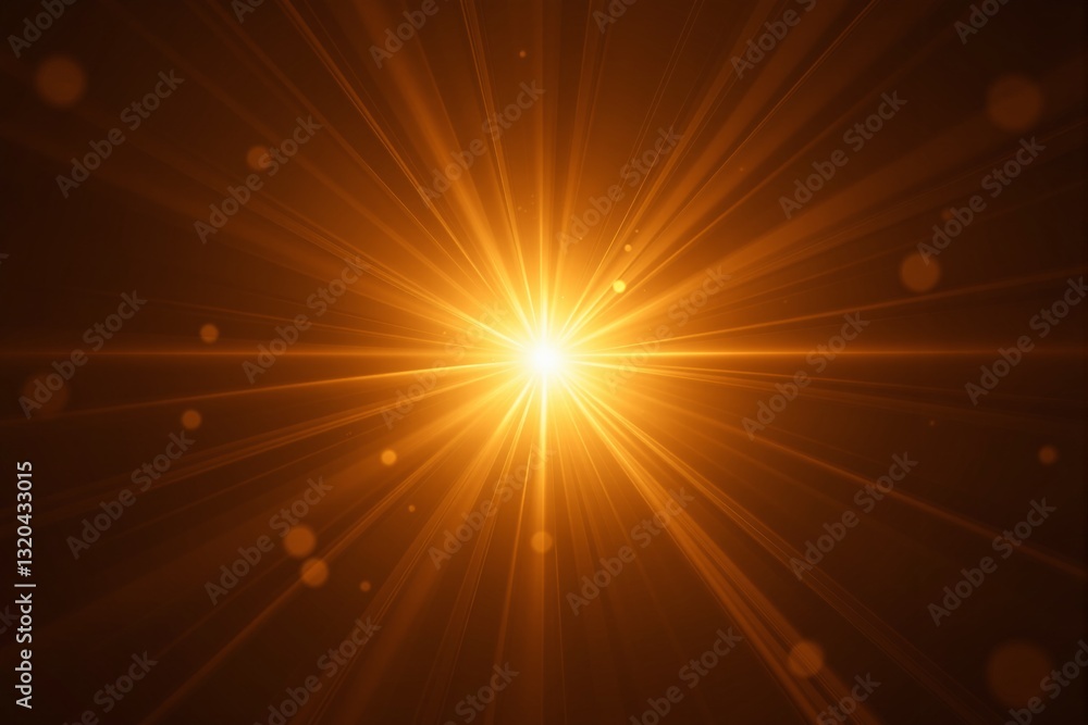 Poster abstract golden light burst with glowing rays and soft bokeh effect on a dark background. concept of