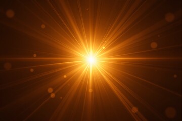 Abstract golden light burst with glowing rays and soft bokeh effect on a dark background. Concept of energy, explosion, or illumination. Ai generative