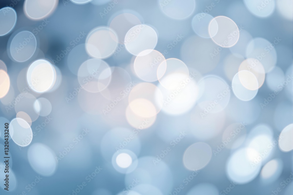 Poster defocused abstract bokeh background with glowing soft blue and white circles on a blurred backdrop. 
