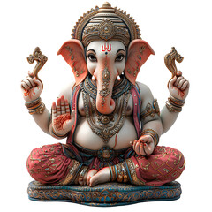 3D Render of Ganesha Statue in Ornate Clothing, Isolated on Transparent Background