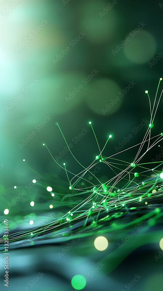 Poster renewable energy network concept digital environment glowing green elements abstract viewpoint techn