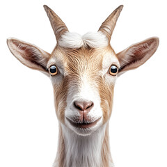 Fototapeta premium Portrait of a Young Goat with Horns, Isolated on a Transparent Background