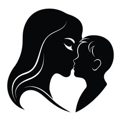 Mother and child line art illustration on white background