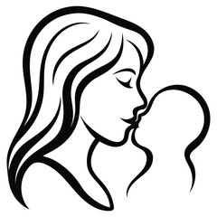 Mother and child line art illustration on white background