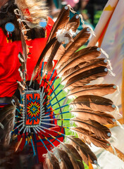 Colorful Native American traditional regalia at a pow wow