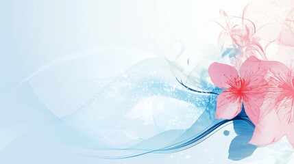 A soft pink floral design with flowing blue waves on a pale background creates a gentle, airy aesthetic and offers ample negative space.