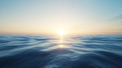 Obraz premium 44.A breathtaking, long-exposure shot of the calm blue sea blending seamlessly into the clear sky during sunset, with soft, blurred motion of the water creating a peaceful, almost dreamlike