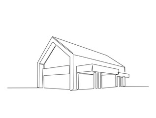 Continuous line art drawing of modern house illustration. Home building in one line drawing vector illustration. Editable stroke.