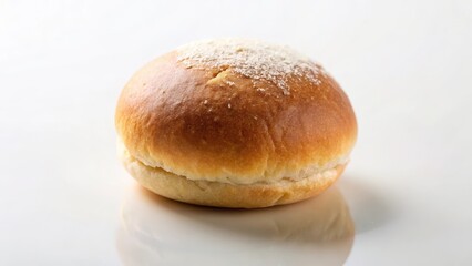 Soft, fluffy, light brown bun on a plain white background with a hint of texture and subtle shadows, soft focus, bread,  soft focus