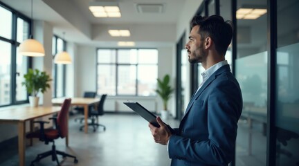 Minimalist Empty Office Space With White Walls And Concrete Floor Modern Interior Design Clean Aesthetic.