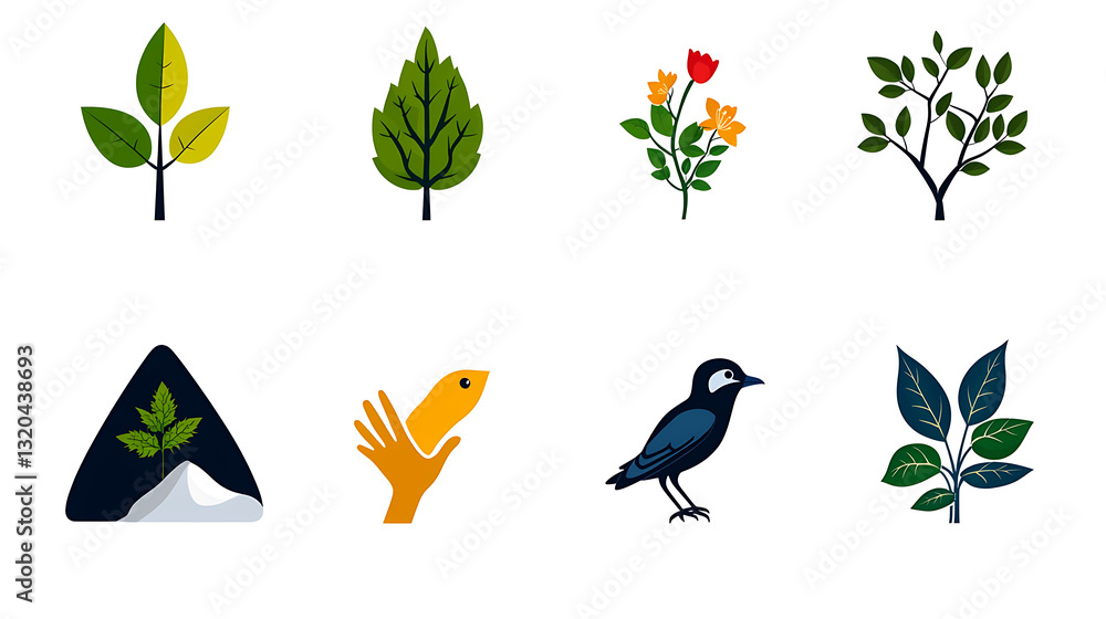 Poster sustainable design linear icons representing nature and eco-friendliness creating a visual guide dig
