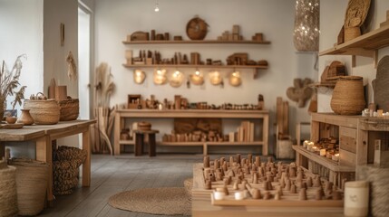 Rustic wooden shop, warm ambiance