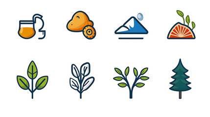 Naklejka premium Sustainable environment icons minimalist line design collection nature illustration graphic art showcase eco-friendly concept
